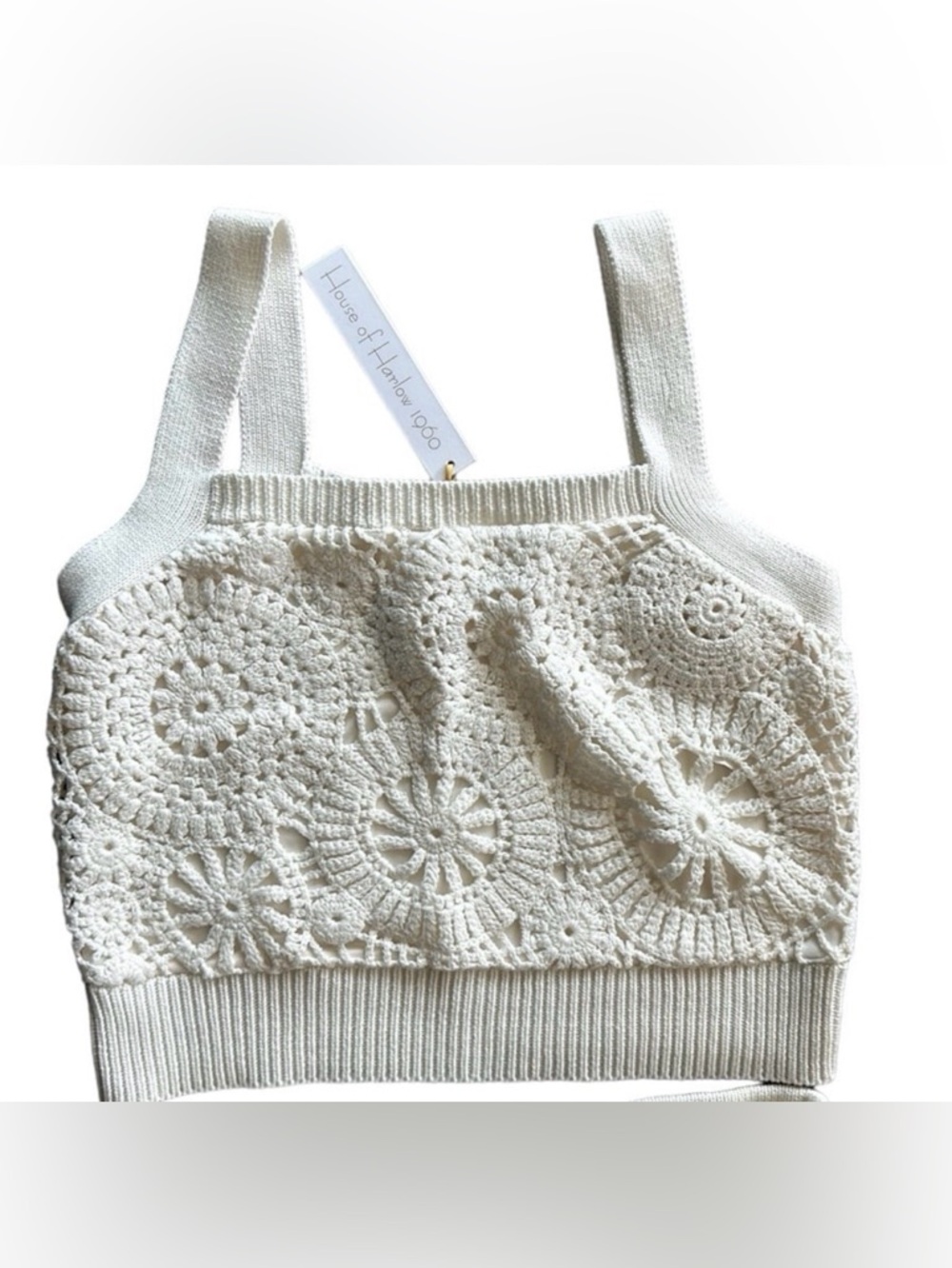 House Of Harlow Crochet Knit 2 Piece Set Ivory Boho Resort Skirt Set NWT - Picture 3 of 12